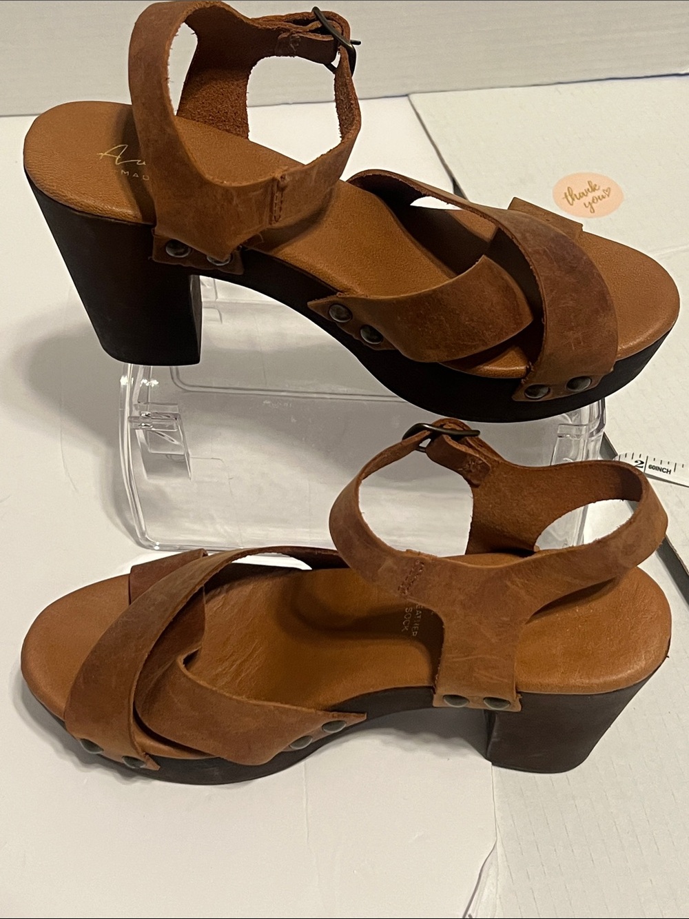 Suede Brown Block Heel Sandal with Ankle Strap